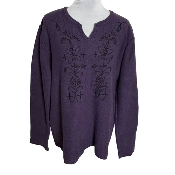 Serengeti Wool Embroidered Sweater Womens Size XL Winter Purple V-Neck VTG Warm - Picture 1 of 11